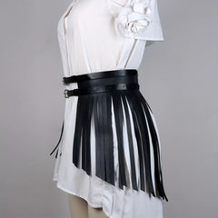 PU Leather Tassel Skirt Waistband Punk Adjustable Waist Belt