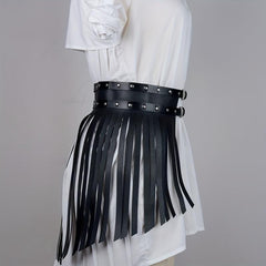 PU Leather Tassel Skirt Waistband Punk Adjustable Waist Belt