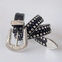 Punk Rhinestone Sequin Belt Y2K & Silvery Block Western Cowboy Cowgirl Belt