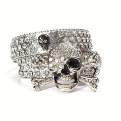 Sparkling Skull Rivet Belt Hip Hop Rhinestone PU Leather Belt