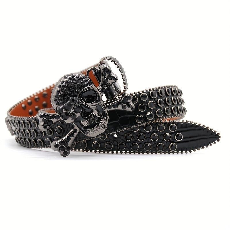 Rhinestone Skull Buckle PU Belt Y2K Sparkling Waistband Punk Jeans Belt