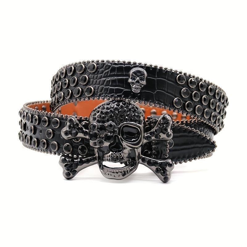 Rhinestone Skull Buckle PU Belt Y2K Sparkling Waistband Punk Jeans Belt