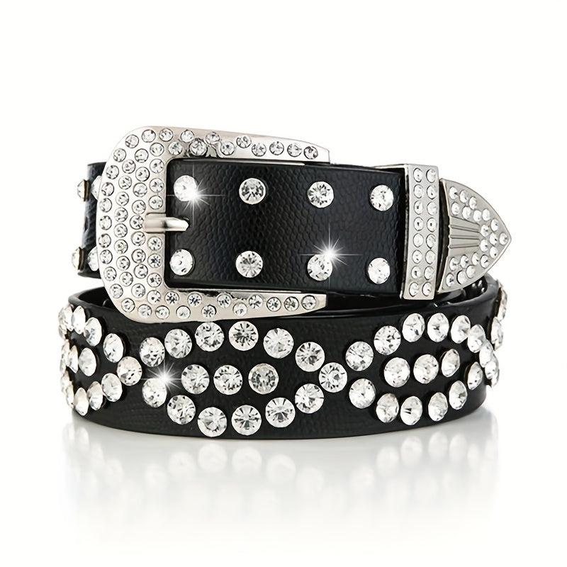 Geometric Rhinestone Belt PU Waistband for Women