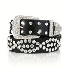 Geometric Rhinestone Belt PU Waistband for Women