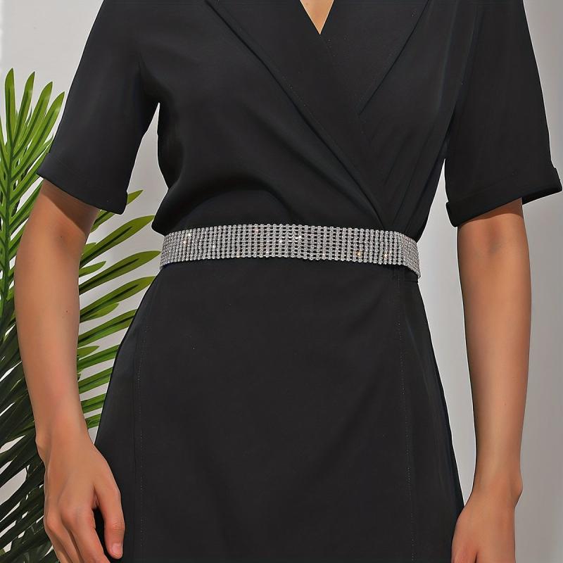 Rhinestone Inlaid Waist Chain Hollow Metal Belt Dress Girdle