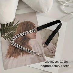 Chic Stitching Chain Belt Elastic Waistband Dress Coat Girdle
