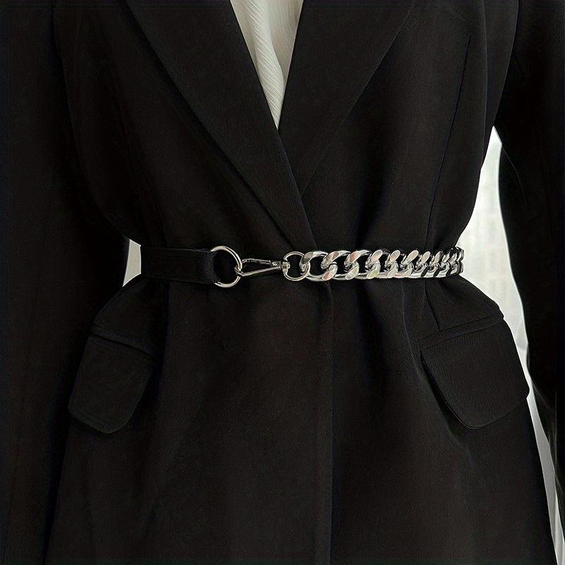 Chic Stitching Chain Belt Elastic Waistband Dress Coat Girdle