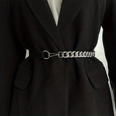 Chic Stitching Chain Belt Elastic Waistband Dress Coat Girdle