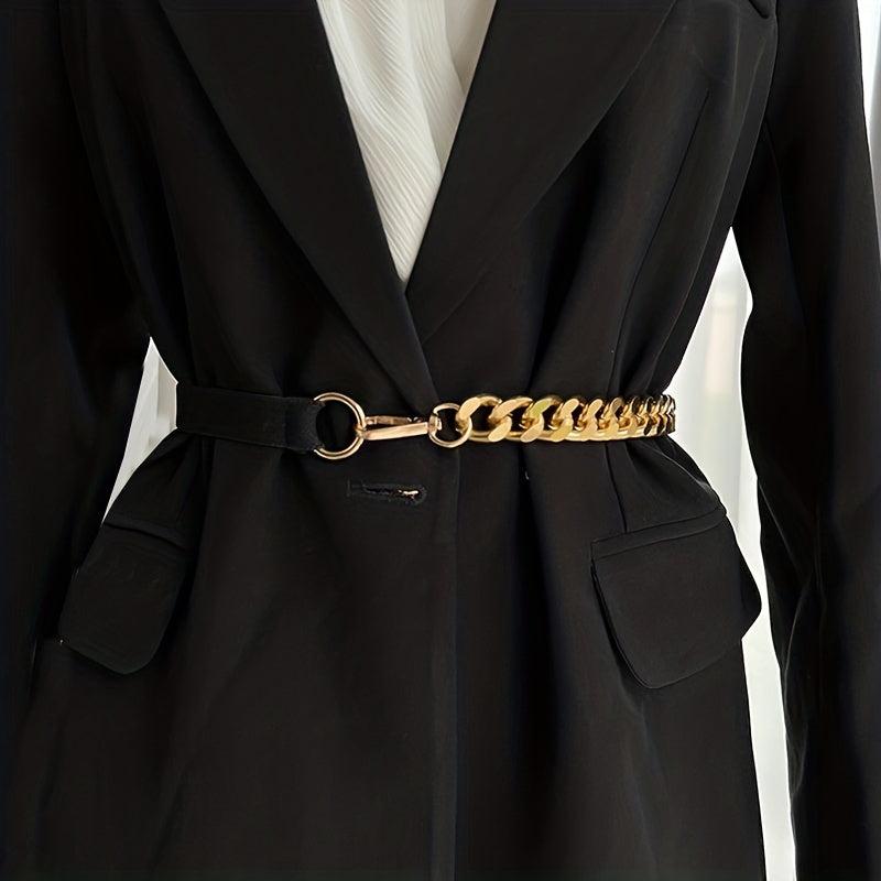 Chic Stitching Chain Belt Elastic Waistband Dress Coat Girdle