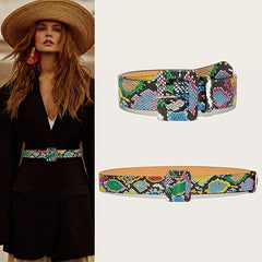 Green Snakeskin Pattern Belt Waist Dress Belt For Women