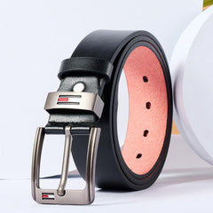 Men's PU Leather Business Belt Square Alloy Pin Buckle Waist Strap Belt