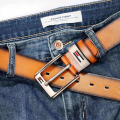 Men's PU Leather Business Belt Square Alloy Pin Buckle Waist Strap Belt