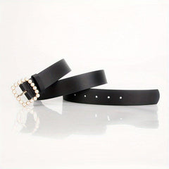 Candy PU Leather Belt with Faux Pearl Decor