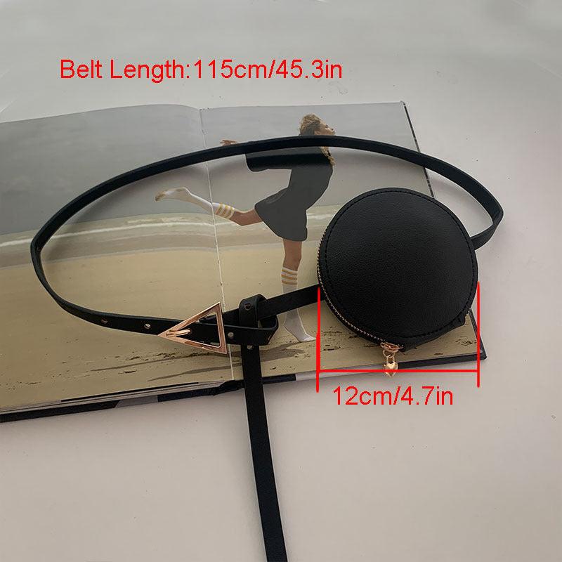 Triangular Pin Buckle Belt With Waist Bag Detachable Round Purse