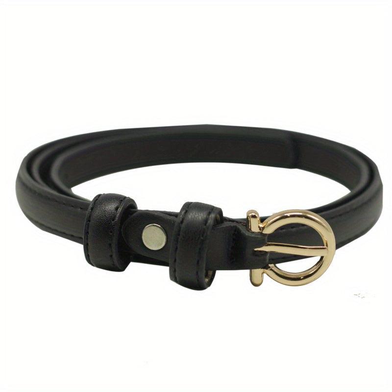 Golden Round Pin Buckle Thin Belt PU Leather Casual Belts