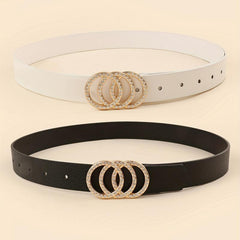 2pcs Rhinestone Buckle Belt Set Casual Thin Belt for Women