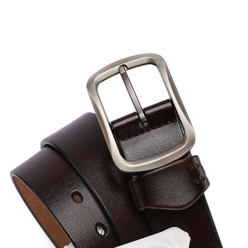 Men's Retro Alloy Pin Square Buckle Leather Belt