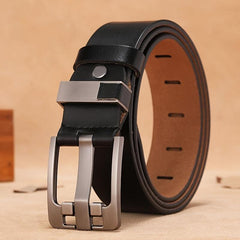 Men's Retro Alloy Pin Square Buckle Leather Belt