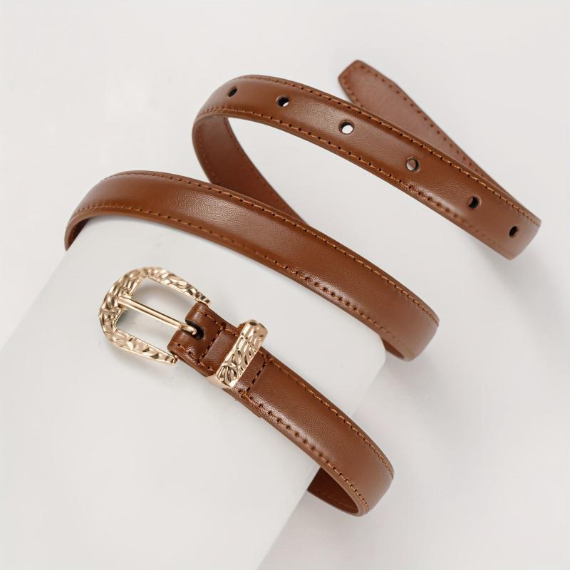 Vintage Solid Belt Golden Embossed Buckle PU Leather Waistband for Women