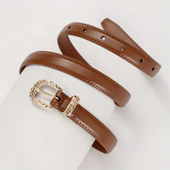 Vintage Solid Belt Golden Embossed Buckle PU Leather Waistband for Women