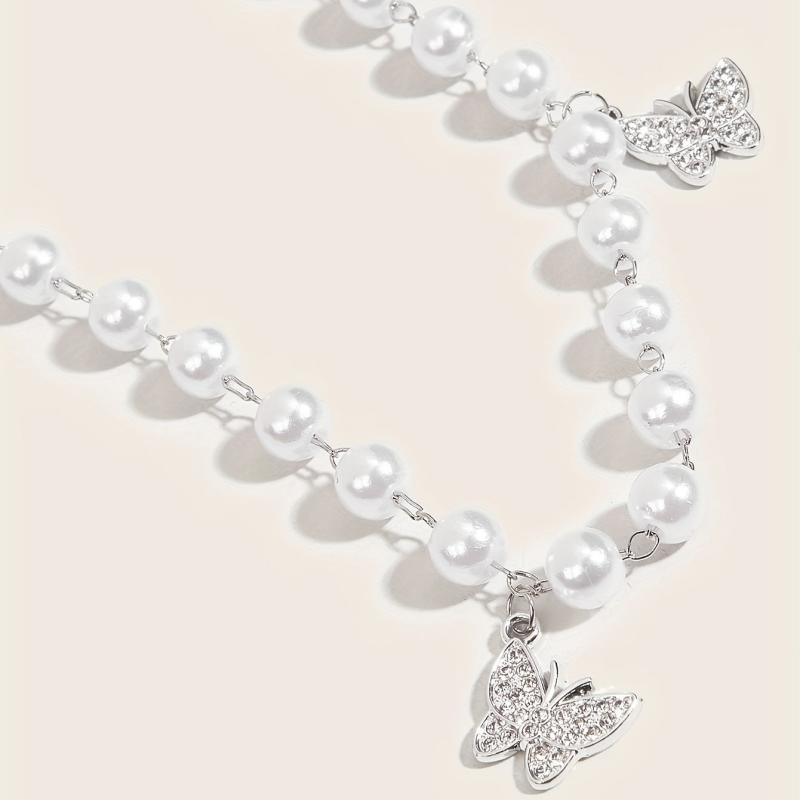 Butterfly Pendant Waist Chain Layered Pearl Tassel Metal Belt Dress Girdle