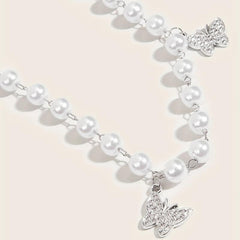 Butterfly Pendant Waist Chain Layered Pearl Tassel Metal Belt Dress Girdle