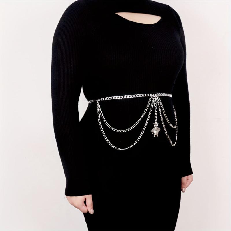 Bee Pendant Waist Chain Silvery Metal Layer Metal Belly Chain
