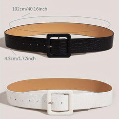 Stone Pattern Embossed Belt Wide Waistband Square Buckle Women Dress Girdle