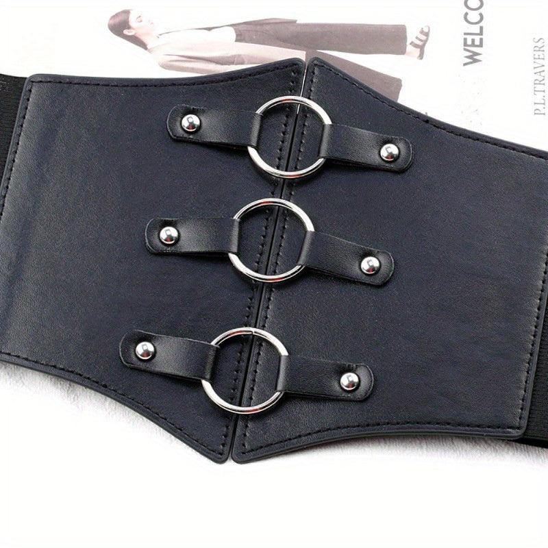 Punk Circles Buckle Wide Belt Coat Waistband Elastic Casual Decorative Girdle