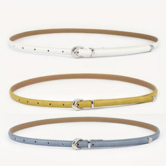 Oval Buckle PU Belt Candy Dress Pants Belt Women Thin Waist Belts