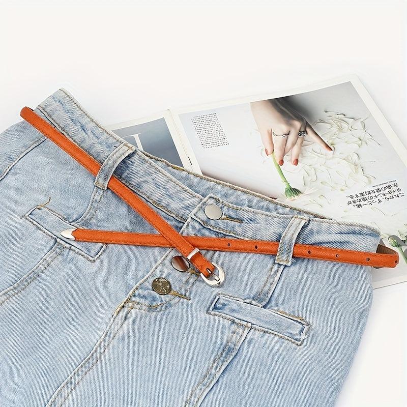 Oval Buckle PU Belt Candy Dress Pants Belt Women Thin Waist Belts