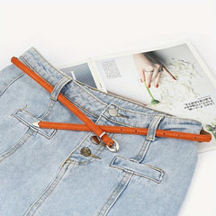 Oval Buckle PU Belt Candy Dress Pants Belt Women Thin Waist Belts