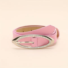 Pink Y2K Thin Belt Rhinestone Oval Pin Buckle PU Leather Waistband