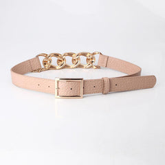 Chain Buckle Belt PU Leather Decor Waist Dress Coat Waistband