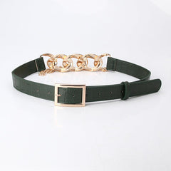 Chain Buckle Belt PU Leather Decor Waist Dress Coat Waistband