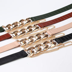 Chain Buckle Belt PU Leather Decor Waist Dress Coat Waistband
