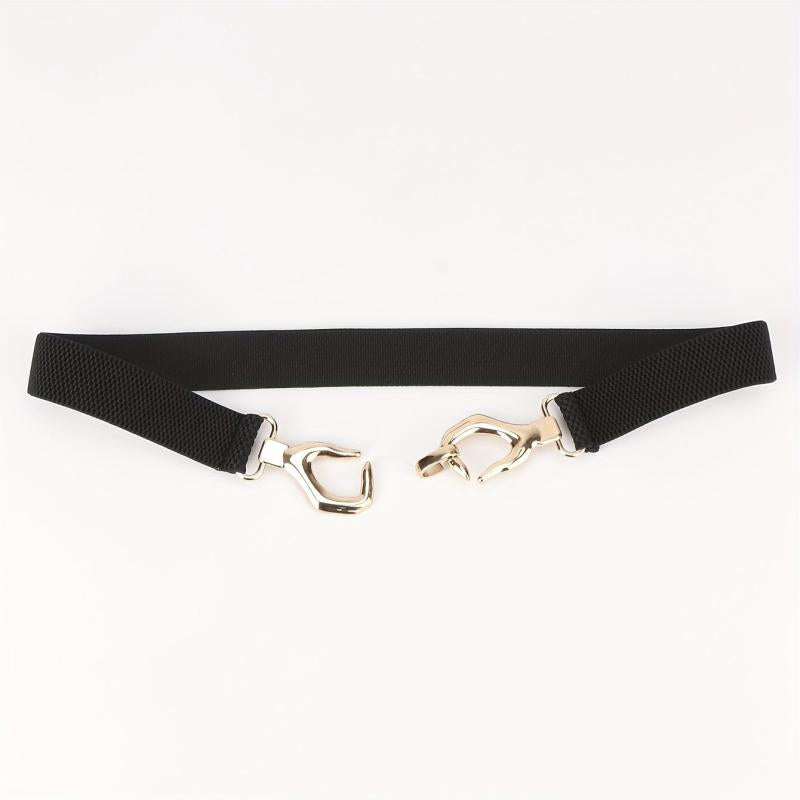 Metal Hollow Buckle Elastic Thin Belt Women Dress Coat Be