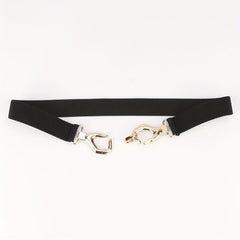 Metal Hollow Buckle Elastic Thin Belt Women Dress Coat Be