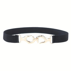 Metal Hollow Buckle Elastic Thin Belt Women Dress Coat Be