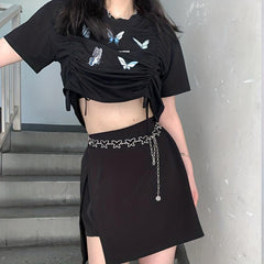 Y2K Butterfly Metal Waist Silvery Hollow Out Belly Chain
