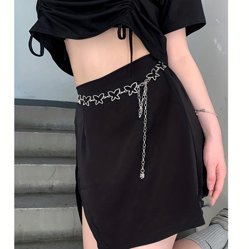 Y2K Butterfly Metal Waist Silvery Hollow Out Belly Chain