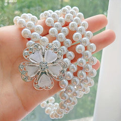 Faux Pearl Girdle Flower Decor Elastic Dress Waistband Chain Belts