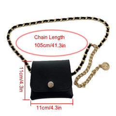 Metal Belt Fanny Pack Mini Waist Bag w/ Chain Party Travel Purse Wallet Jewelry