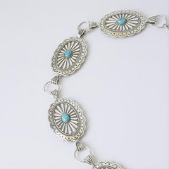 Turquoise Chain Waist Belt Silver Cowgirl Western Oval Tripe Belts
