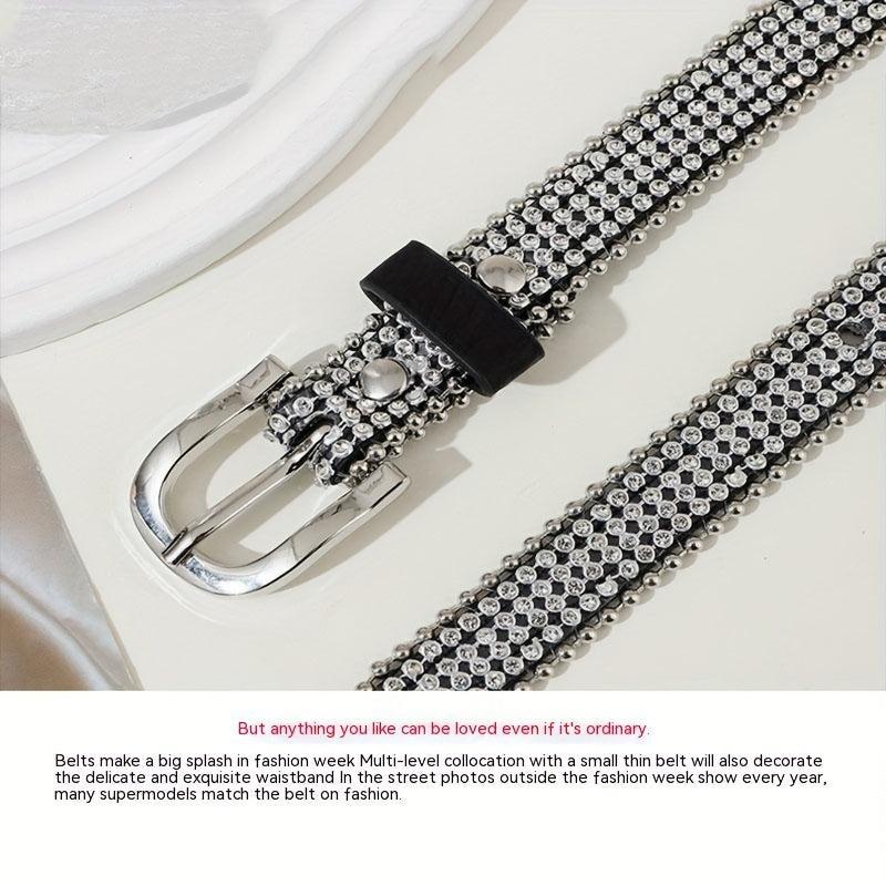Rhinestone PU Belt Hip Hop Thin Belt Jeans Pants Belt Skirt Girdle