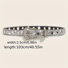 Sparkling Sequin Eyelet Belt Silvery Rhinestone PU Leather Y2K Jeans Waistb