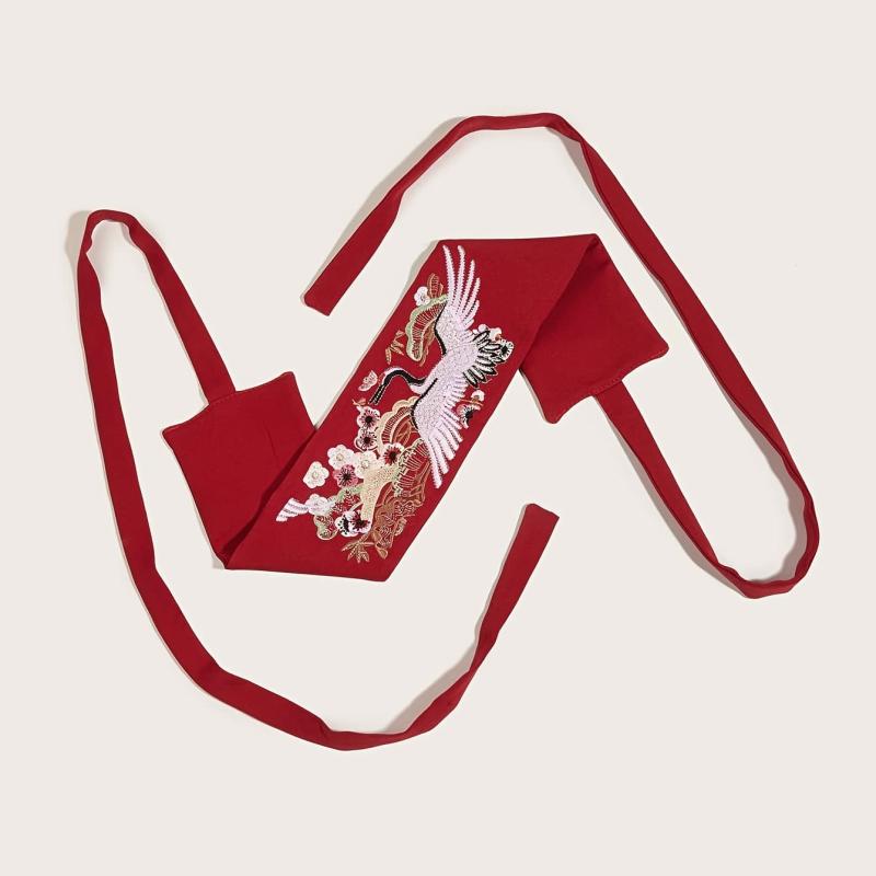 Red Embroidery Waist Seal Vintage Style Dress Belt