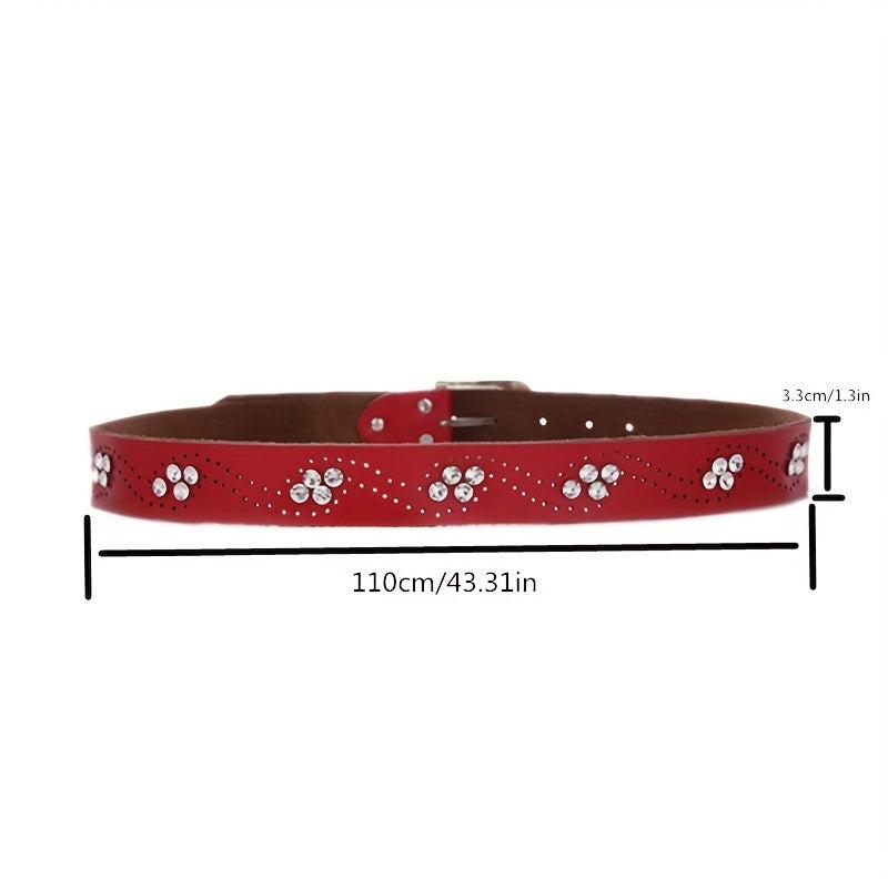 Rhinestone Leather Belt Hollow Design Casual Jeans Belt for Women
