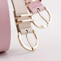 Pink Metal Buckle PU Leather Belt Women Casual Jeans Dress Accessories