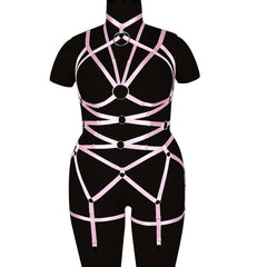 Pink Hollow Out Body Harness Bra Waistband Elastic Sexy